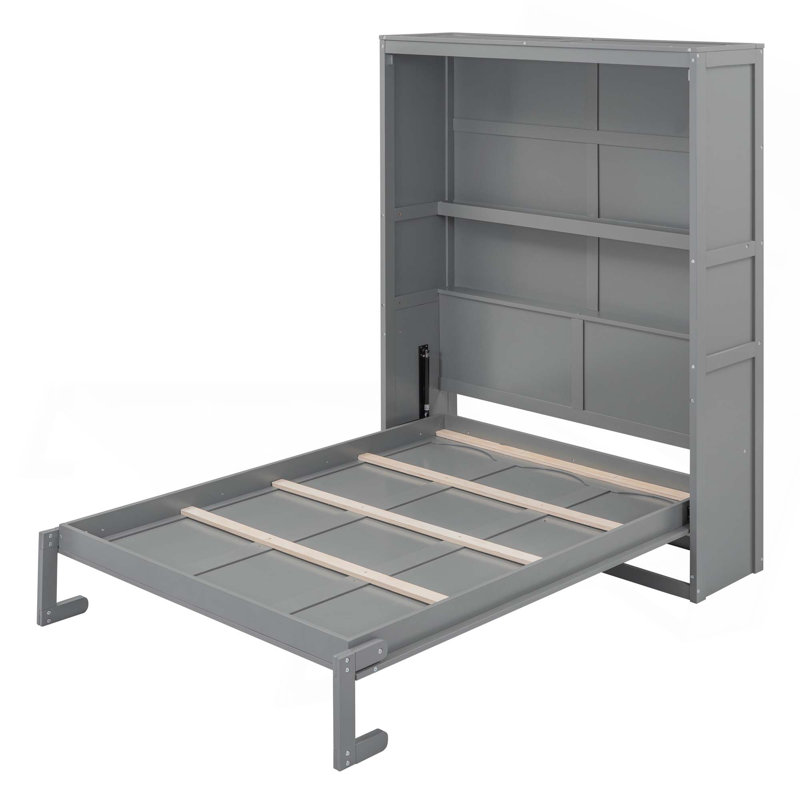 Lit escamotable avec tablettes pour chambre à coucher, Double, gris