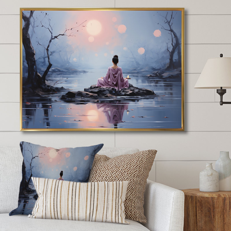 Gray Buddhism Buddhist Serenity, reproduction d'art sur toile, H 34 po x l 44 po x P 1,5 po, Cadre flottant doré