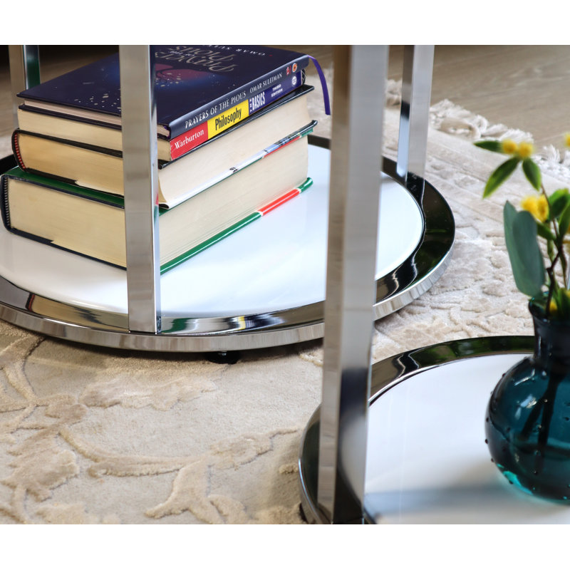 Ayeshia Floor Shelf Side Table Set, White