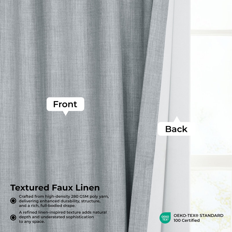 Oneridge Room Darkening Faux Linen Single Curtain Panel, 50" W x 96" L, Heather Gray