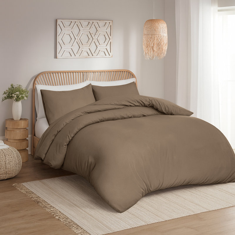 Aspire Homeware Hotel Quality 3 Piece Dyed Duvet Bedding Set with Pillowcases for Soft and Elegant Sleep, Beige