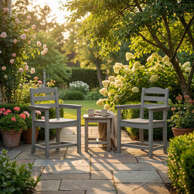 HDPE Patio Dining Armchairs with Slatted Seat & Back, 360 lb Capacity (Set of 2)