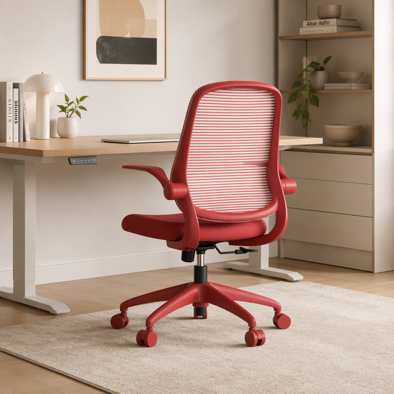  Chaise de bureau ergonomique et pivotante avec accoudoirs rabattables, chaise de bureau en filet avec support lombaire, coussin ignifuge pour le bureau personnel