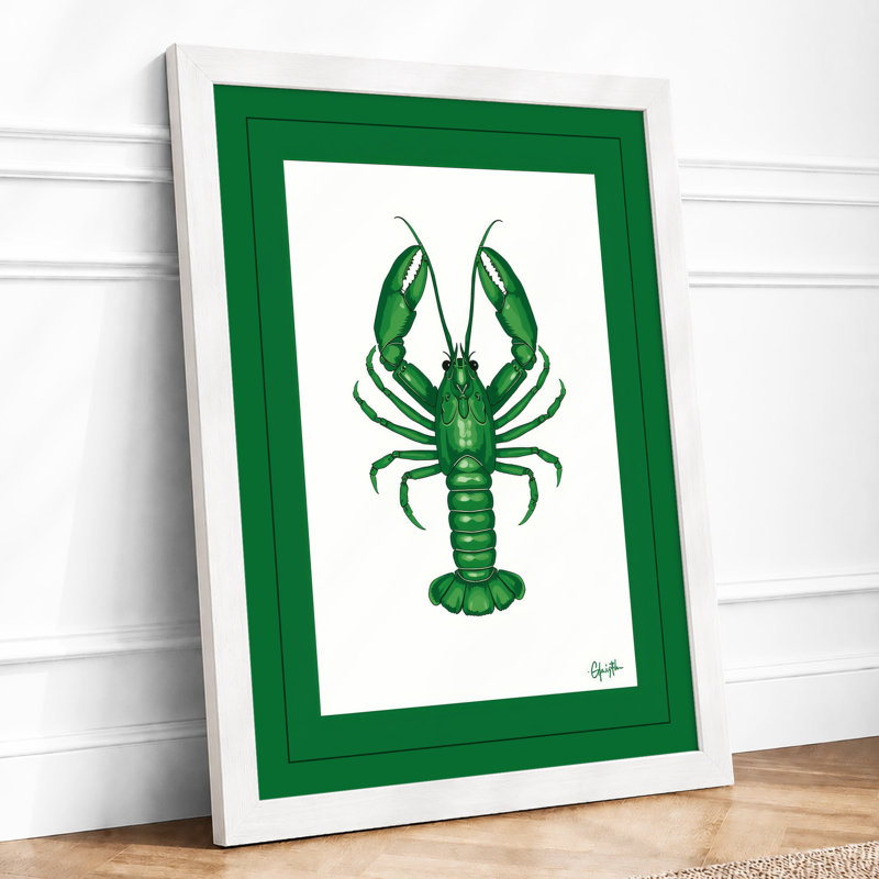 Green Lobster Study Botanical - Framed Print, A2 - 59.4 x 42.0 cm, White