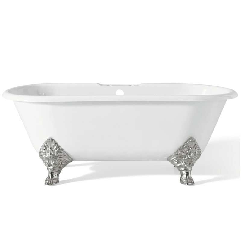 Carlton 70'' L Soaking Bathtub, White Interior with White Exterior, Polished Brass