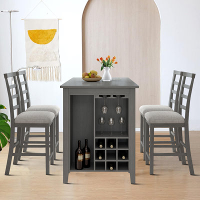 Classic Vintage Five-Piece Wooden Dining Table Set With Storage Space And Fabric Seat Cushions, For Indoor Use by Red Barrel Studio