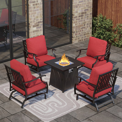 Asfand 4 - Person Outdoor Seating Group with Rocking Lounge Chairs&  Firepit Table