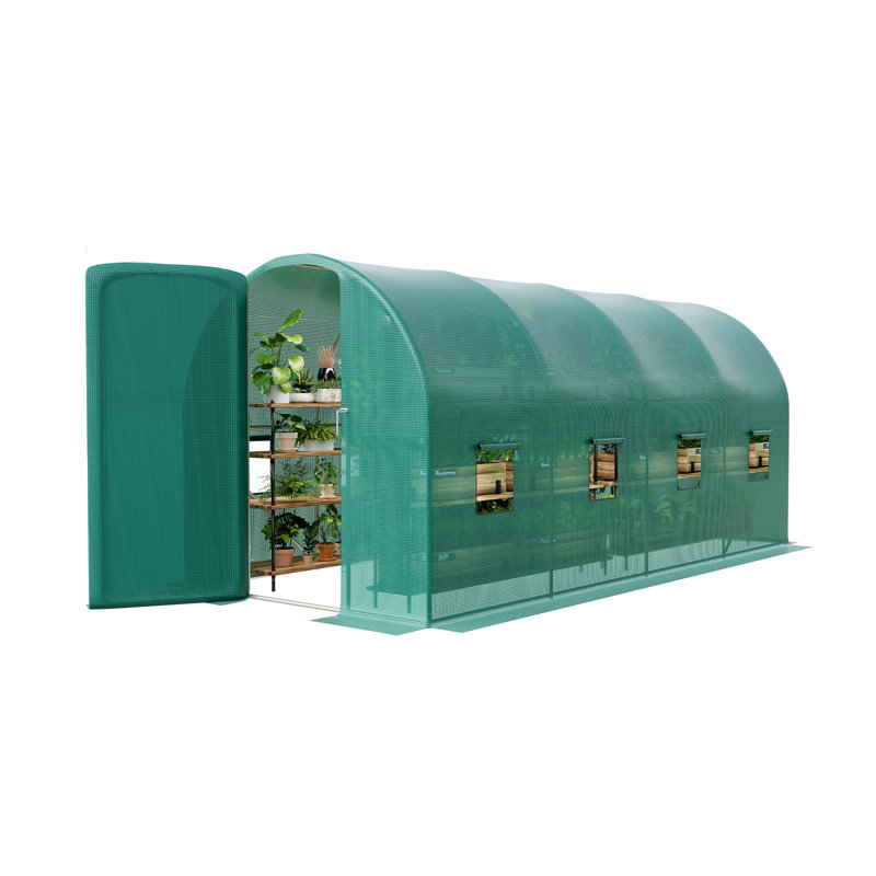 15x7x7 FT Reinforced Galvanized Steel Walk-In Tunnel Greenhouse – Durable Waterproof PE Cover with 8 Mesh Windows, Iron Gate Included, for Backyard Planting & Microgreens