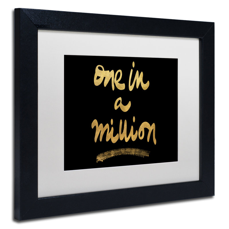 « millions sur noir », art textuel encadré, H 11 po x l 14 po x P 0,5 po, Blanc