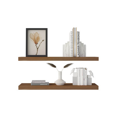 Ecco 31.5" Wide  Floating Shelves Set Of 2, Shelves For Wall Decor For Bedroom, Bathroom Storage Shelves, Book Shelves For Living Room Mahogany