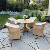 Teak and Wicker Patio Dining Set