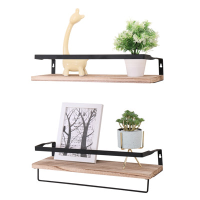 De 2 tablettes en bois naturel - Monté avec des supports pour chambre à coucher, salon, cuisine, salle de bain