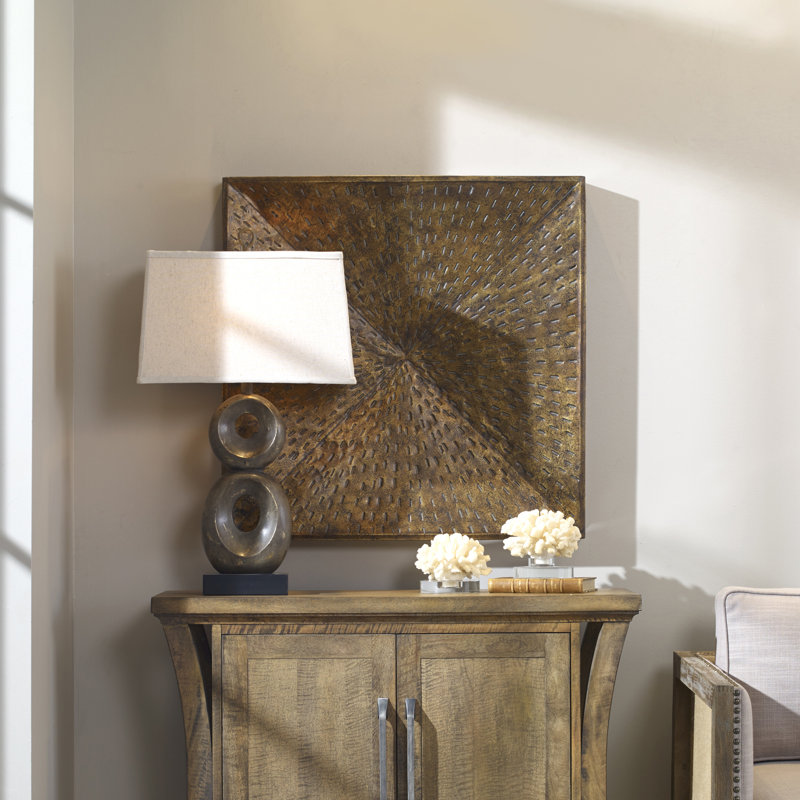 Antiqued Iron Square Wall Sculpture with Pierced Accents