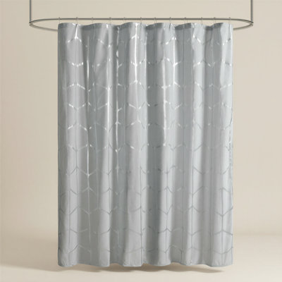 Minimalist White Geometric Shower Curtain, Lightweight Modern Shower Curtain with Metallic Pattern