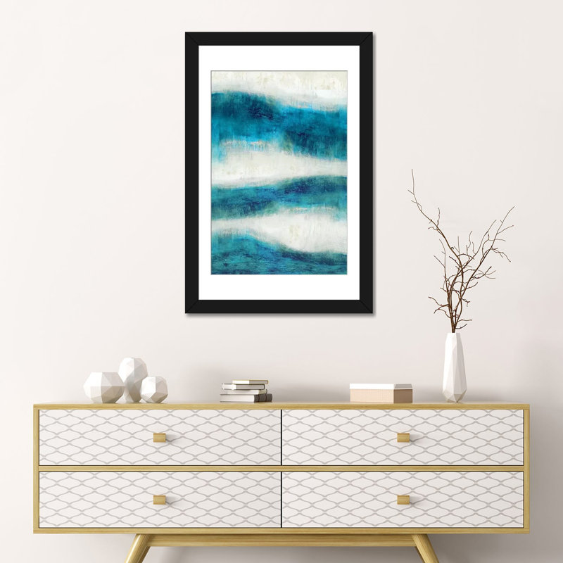 «Emerge in Aqua» non disponible sur toile, H 24 po x l 16 po x P 1 po, Papier d'art encadré noir, Blanc