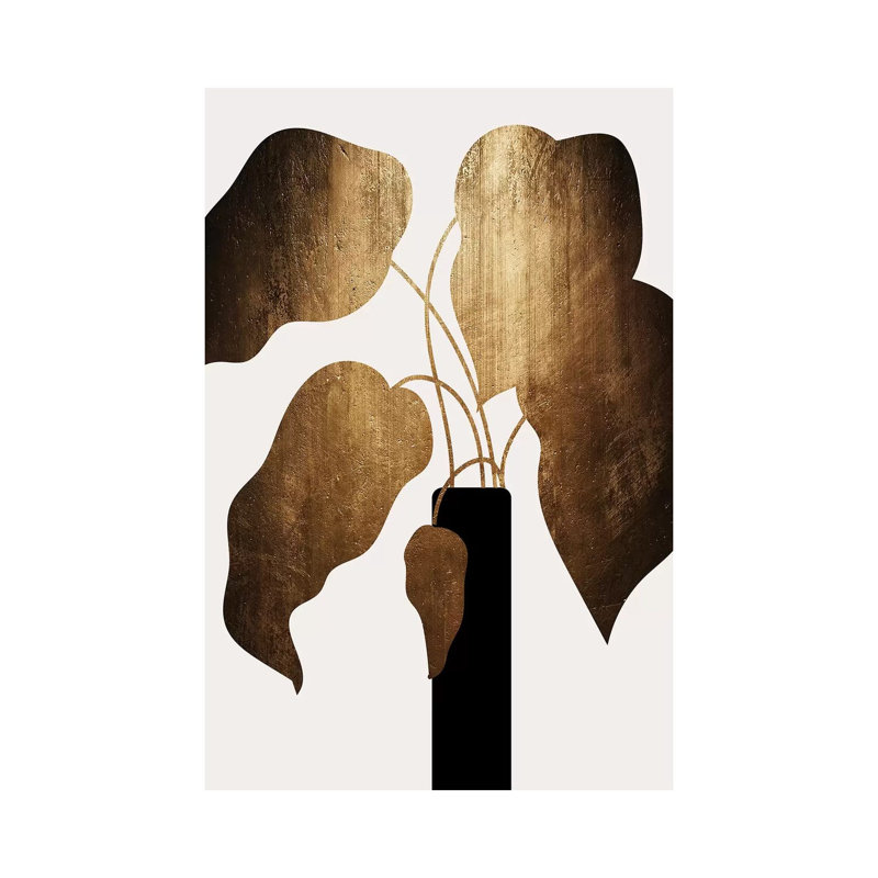 Abstract Bouquet - Gold by Kubistika - Painting on Canvas, 101.6cm H x 66.04cm W x 3.81cm D, Wrapped Canvas