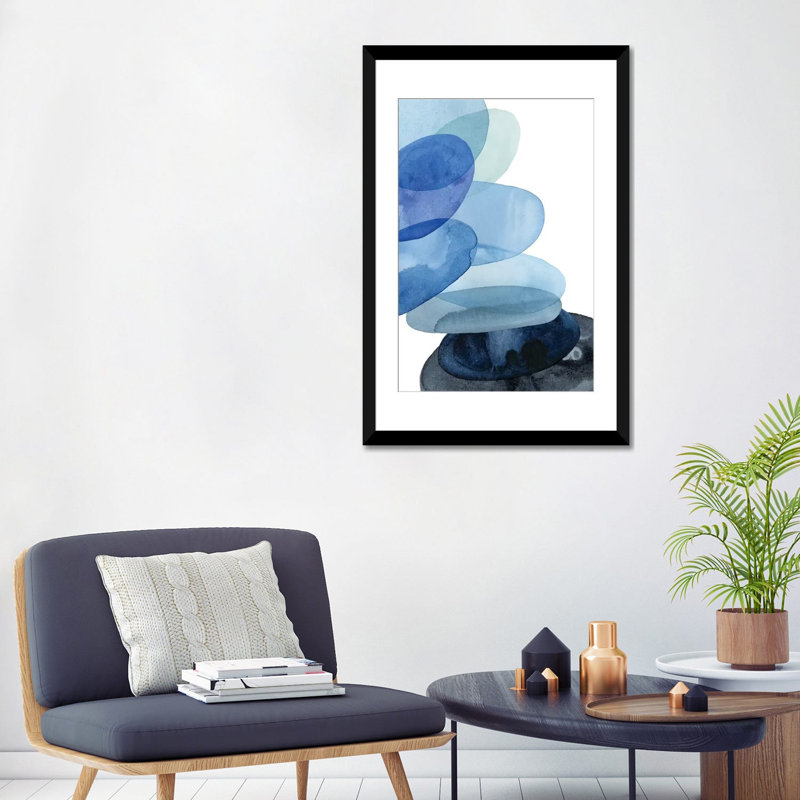 «River Worn Pebbles II», impression sur toile, H 32 po x l 24 po x P 1 po, Papier beaux-arts encadré noir, Blanc
