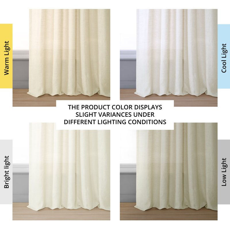 Signature 100% Linen Semi Sheer Curtain Single Panel, 50"W x 108"L, Antique Lace