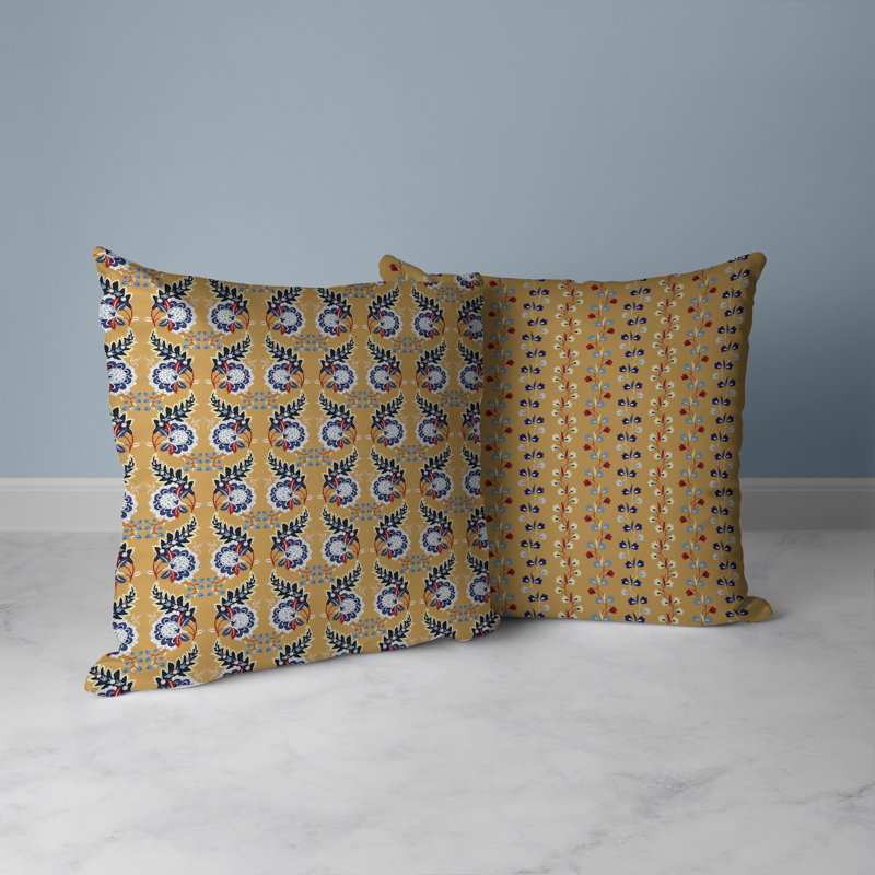 Coussin décoratif botanique intérieur / extérieur Botanical Bouquet, Bleu / Blanc / Gris, H 16 po x l 16 po