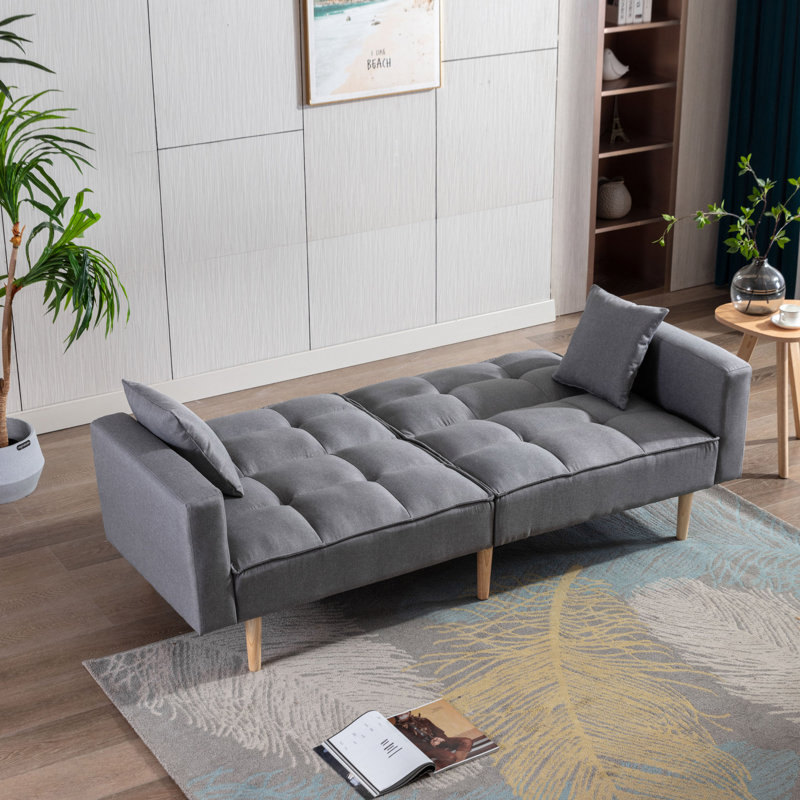 Canapé-lit convertible futon pour le salon, Mélange de lin gris clair