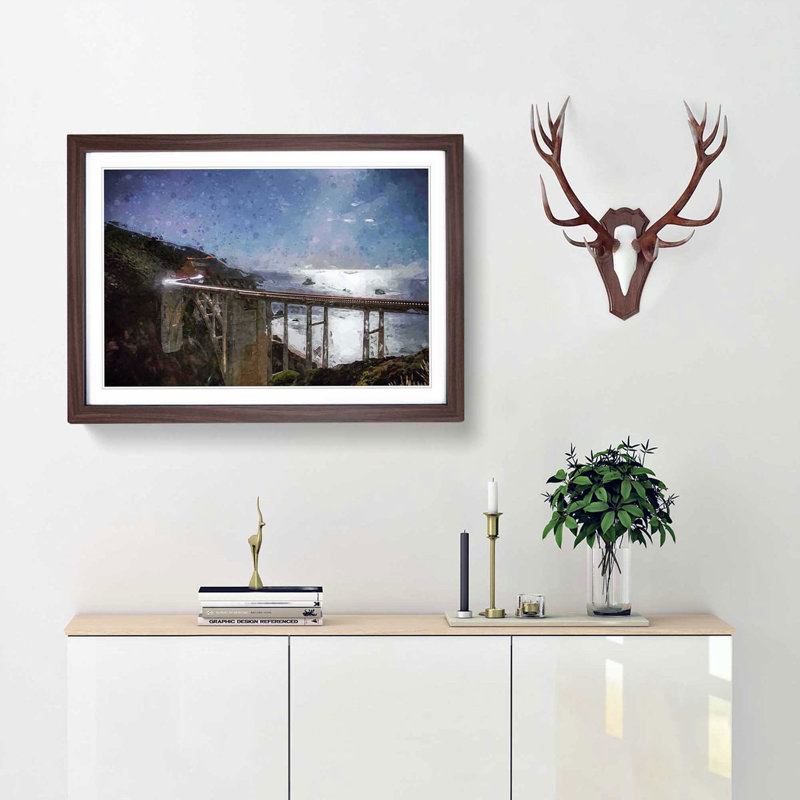 Bixby Creek Bridge in California in Abstract - Picture Frame Graphic Art Print, Walnut Framed, 36cm H x 48cm W x 2cm D