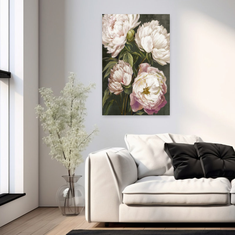 Blooming Peonies Against Dark Backdrop by PI Studio - Wrapped Canvas Print, 91.44cm H x 60.96cm W
