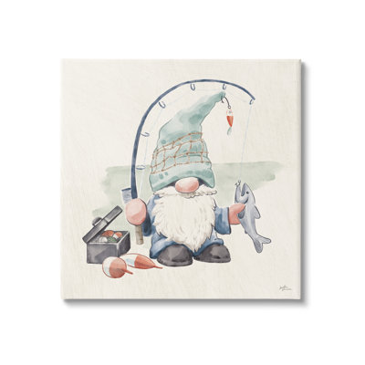 Gnome, canne à pêche, été, aquarelle, thème de la plage par Janelle Penner - Peinture