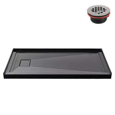 72 po x 36 po Base de douche en alcôve en acrylique noir brillant avec drain à gauche, drain inclus