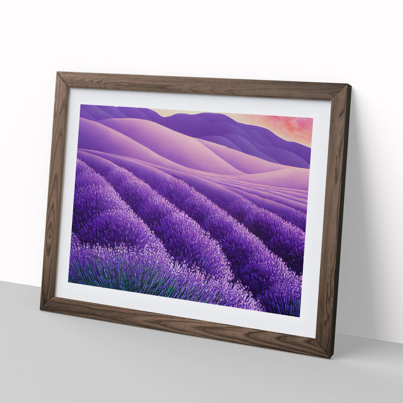 Spellbinding Lavender Flower Field - Framed Print, 25cm H x 34cm W, Walnut Frame