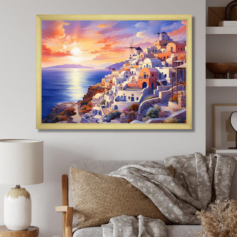 " Greece Oia Splendour II ", H 30 po x l 40 po, Cadre doré à une seule photo