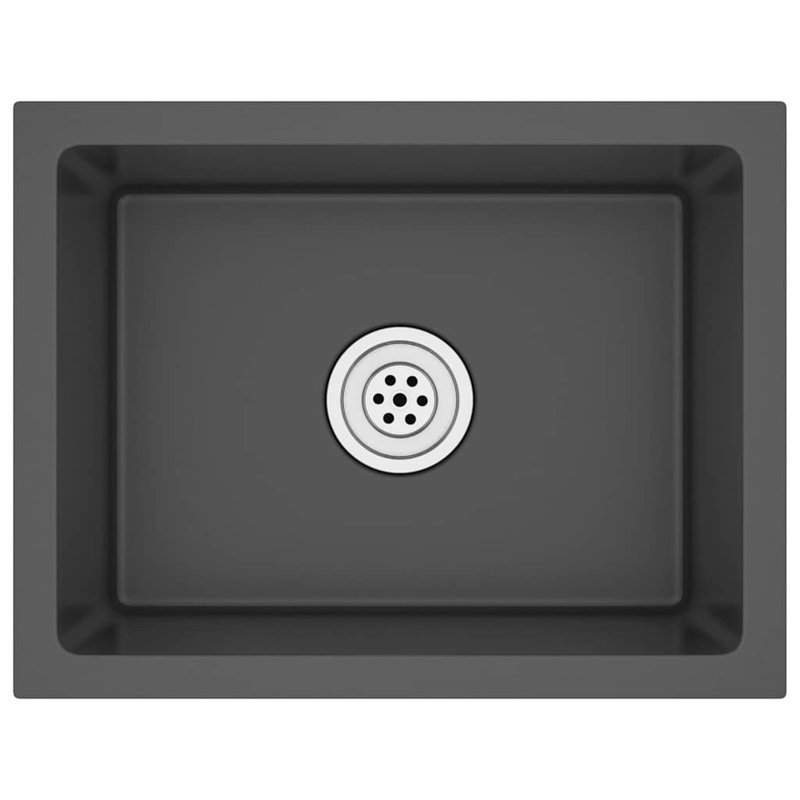 vidaXL Kitchen Sink with Strainer, Stainless Steel Top-Mount Sink, Fast Drainage, Anti-Corrosion, Black, 13.4" W x 17.3" L