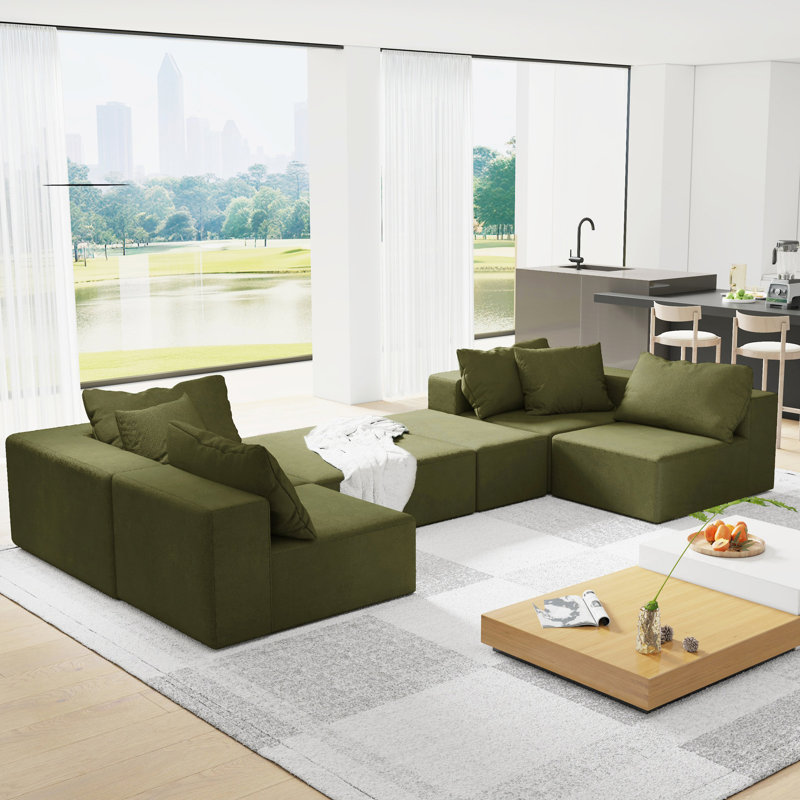 Canapé modulaire en L en chenille pour la maison - 132 po, 6 coussins, rembourrage en mousse, sans assemblage en chenille de 132 po, salon, chambre à coucher