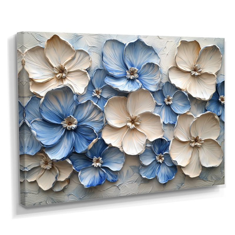Jacarra velours crème bleu Rhododendron I - art mural rhododendron, H 30 po x l 40 po, Toile tendue, Ne s’applique pas