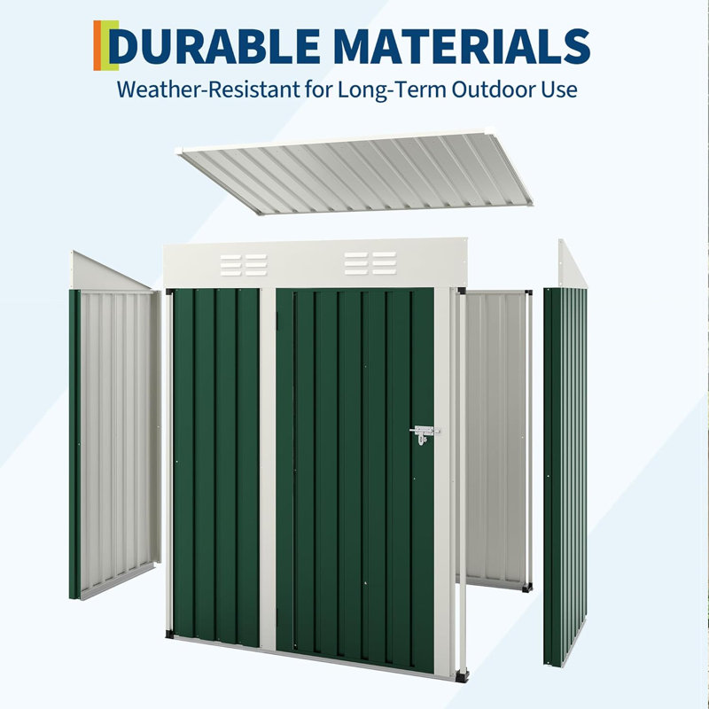 5x3 Ft Multi Purpose Outdoor Storage Shed With Lockable Door Anti Corrosion Construction Sloping Roof For Backyard And Patio Use