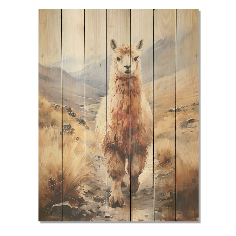 Romantic Alpaca Grazers II - Alpaga sur bois, H 20 po x l 10 po