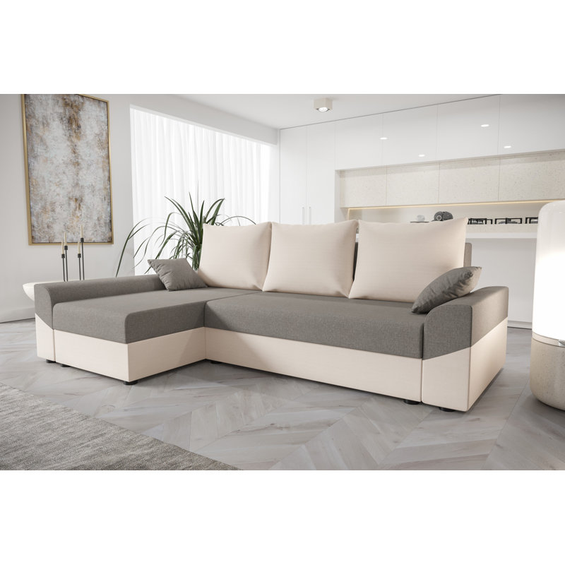 Shally 4 Seater Corner Sofa , Cream/Light gray - Sawana21/Sawana01, Left -sided