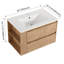 Meuble-lavabo de salle de bain avec lavabo en céramique et 2 tiroirs - montage mural en chêne imitation et fermeture en douceur-1158470765