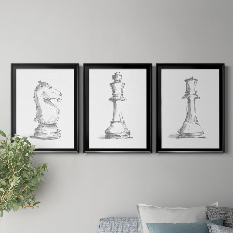 Chess Room Study I, reproduction encadrée de qualité supérieure - prête à être accrochée, H 30,5 po x l 67,5 po x P 1 po