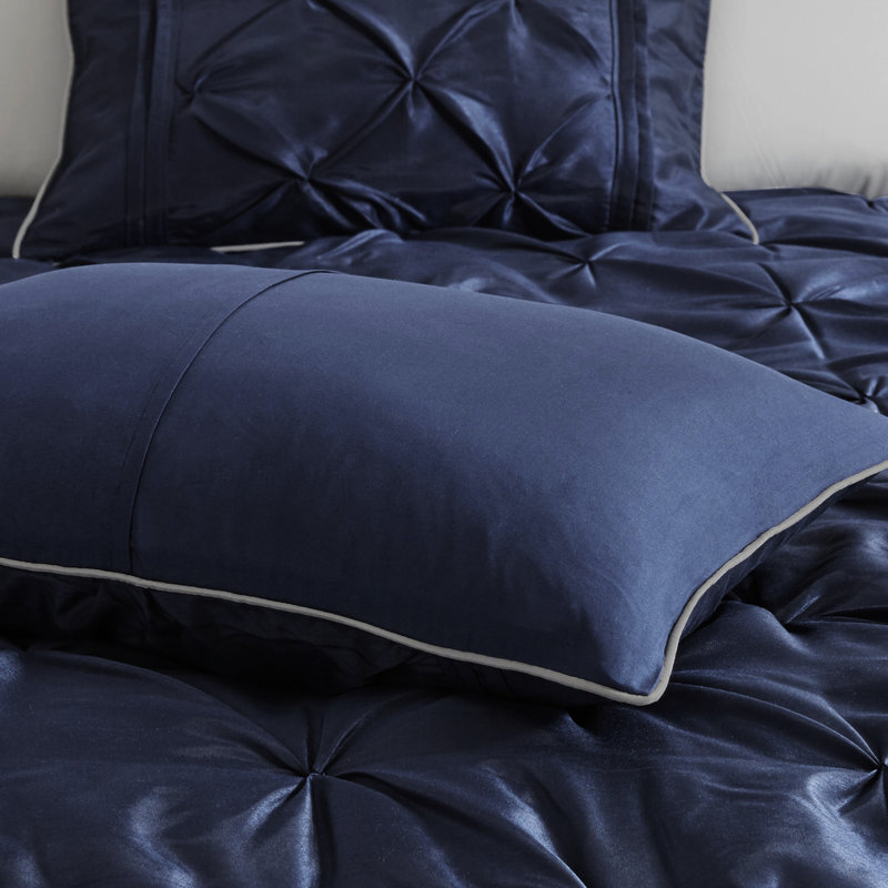 Édredon bleu marine 7 pièces, rembourrage doux et élégant, Navy, Queen Comforter + 6 Additional Pieces