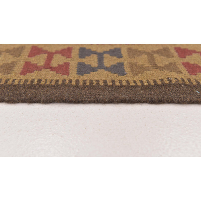 Tapis zone en laine brun/bourgogne 3 pi 5 po x 4 pi en laine one-of-kind-noué la main Lorain