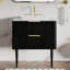 Meuble-lavabo mural en chêne noir rayé, matériau Skin E1, grille de coin arrondie, ensemble complet autoportant moderne sans lavabo, conception en chêne, panneaux de qualité, tiroirs doubles, antique