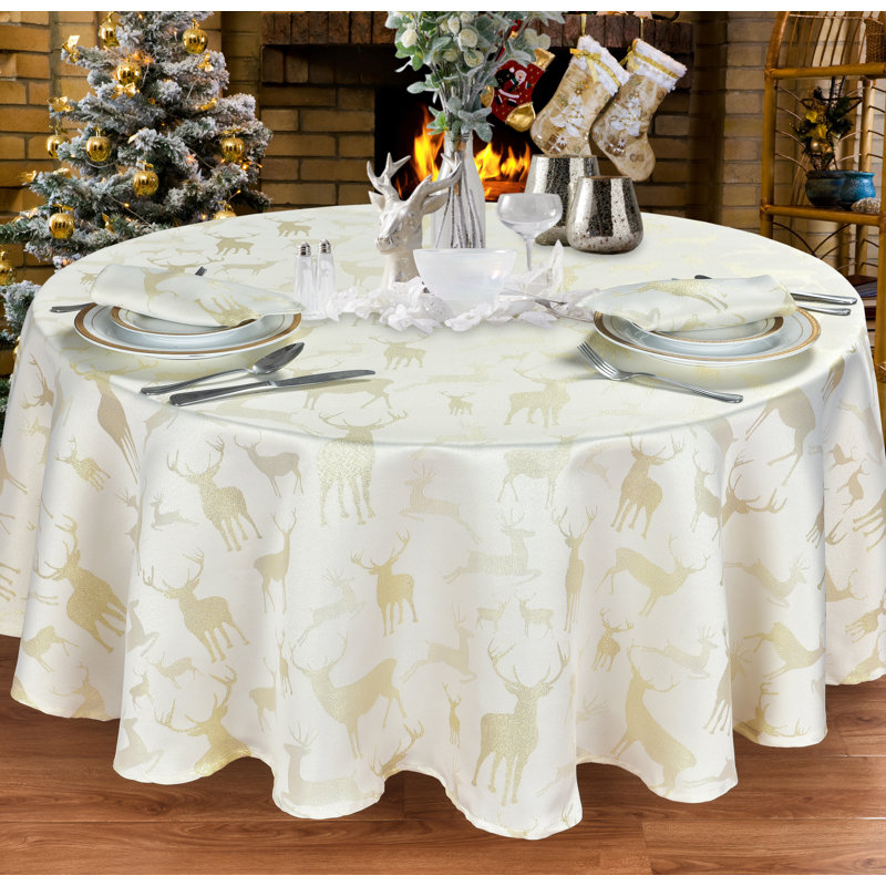 Large Stag Alvina Tablecloth, Cream/Gold