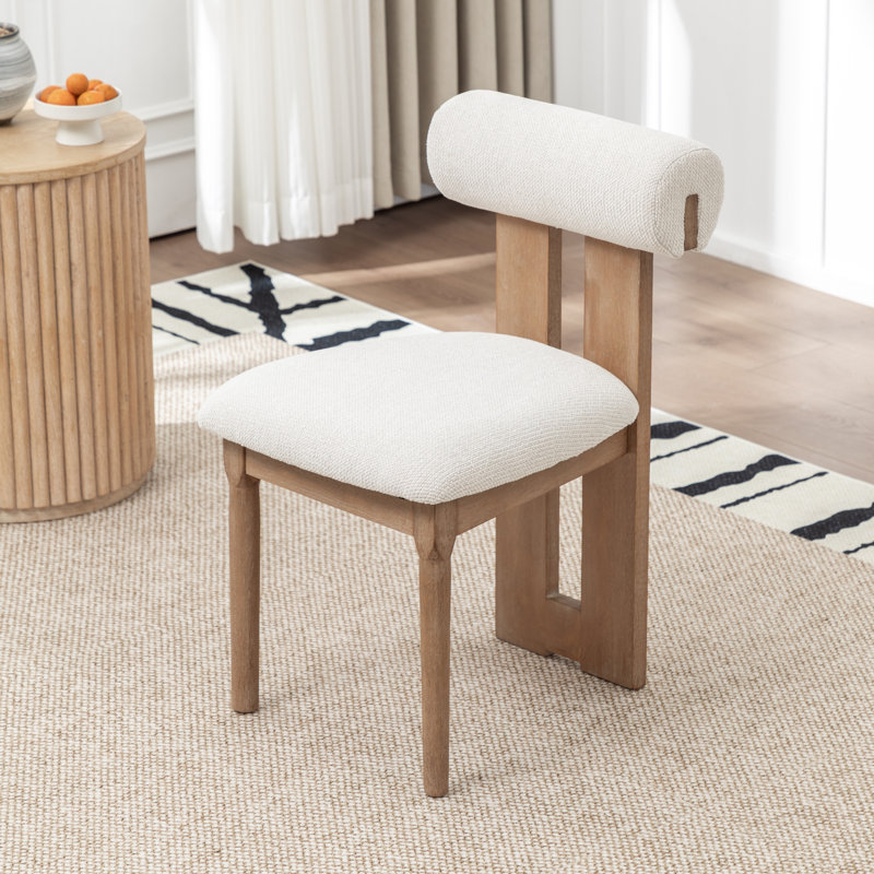 Chaise rembourrée en bois massif Morral, Beige