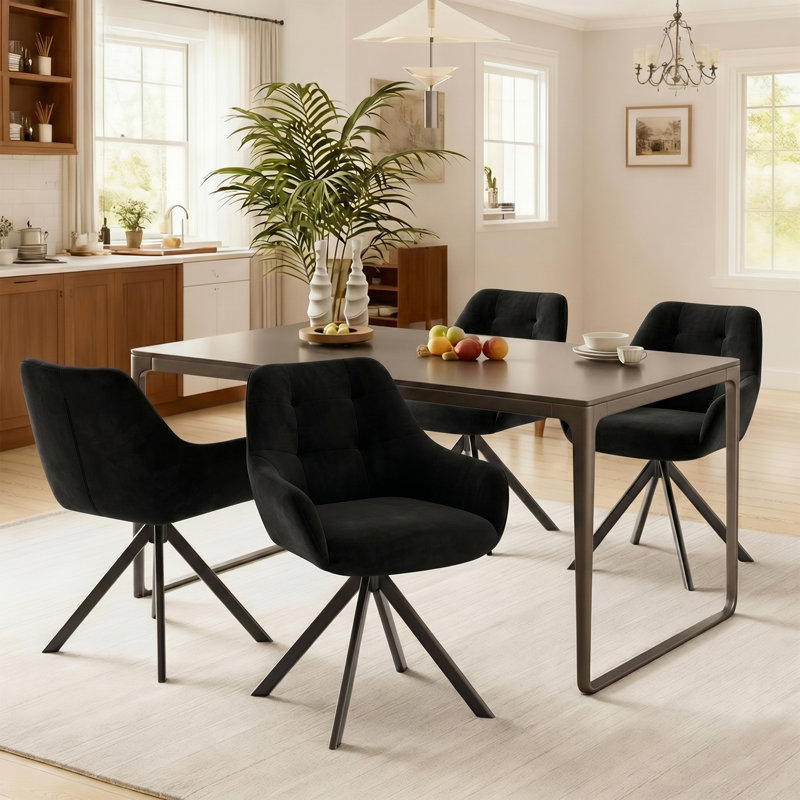 48cm H Fabric Upholstered Metal Upholstered Back Armchair, 4, Black