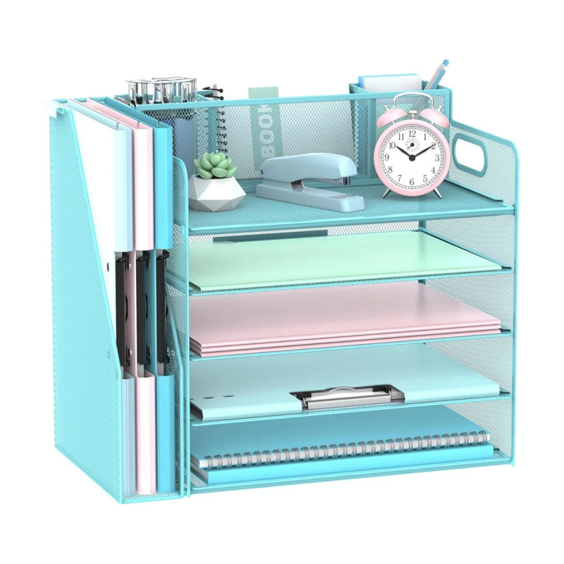 Organisateur de bureau à 5 niveaux avec 3 porte-stylos, organisateur de bureau avec porte-revues, accessoires de bureau en filet