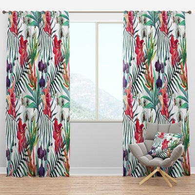 Panneau de rideau simple semi-diaphane avec passe-tringle Orchids and Floral