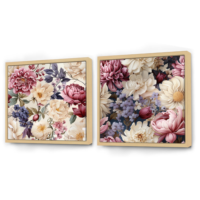 Hadden - Ensemble de 2 collages carrés floraux, Cadre flottant brun, H 36 po x l 73 po