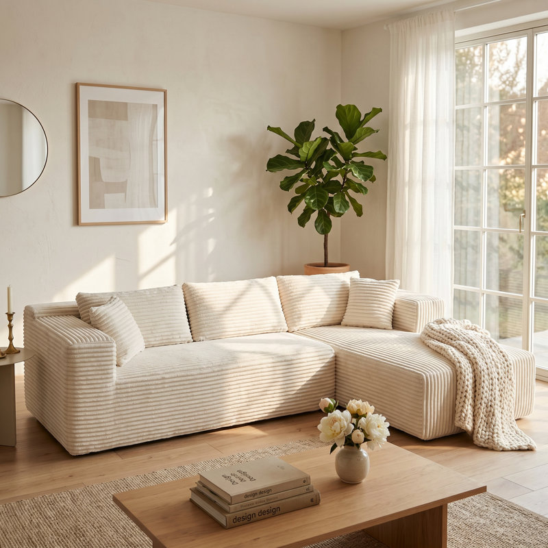 Modern Upholstered Sectional Sofa With Chaise And Matching Pillows — Soft Textured Fabric, Deep Seats & Plush Cushions, Perfect For Contemporary Living Rooms