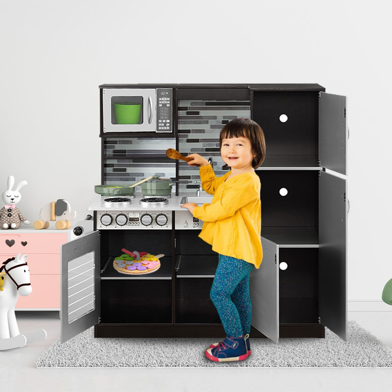 Play Kitchen Set for Kids Kitchen Playset Toy Kitchen Set Wooden Kids Play Kitchen for Ages 4-8, Espresso