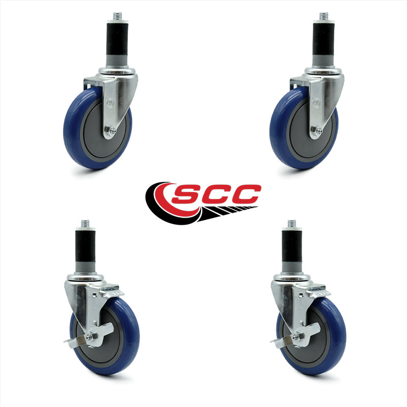 5 Inch  Polyurethane Swivel 1-3/8 Inch Expanding Stem Caster Set 2 Brake SCC/SCC-EX20S514-PPUB-2-TLB-2-MTG45